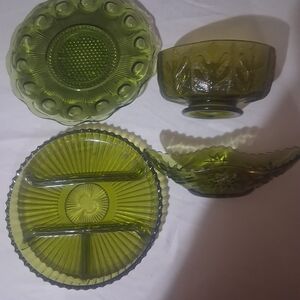 Vintage Green Glass Dish Set